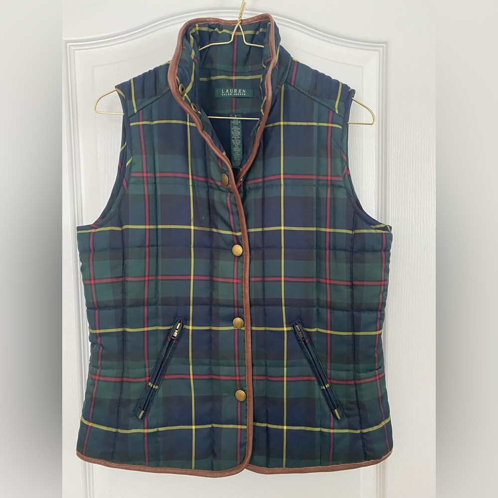 Ralph Lauren quilted plaid sleeveless vest.